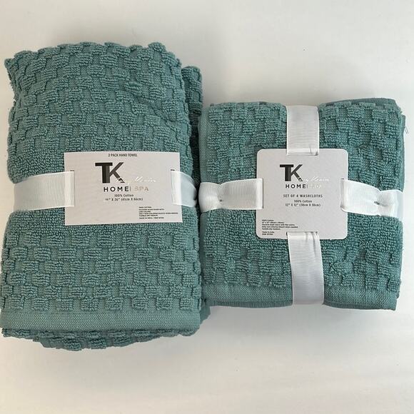 Tony Kevin Other - TK Home Spa Towel Set Blue/Green 4 Washcloths 2 Hand Towels 100% Cotton